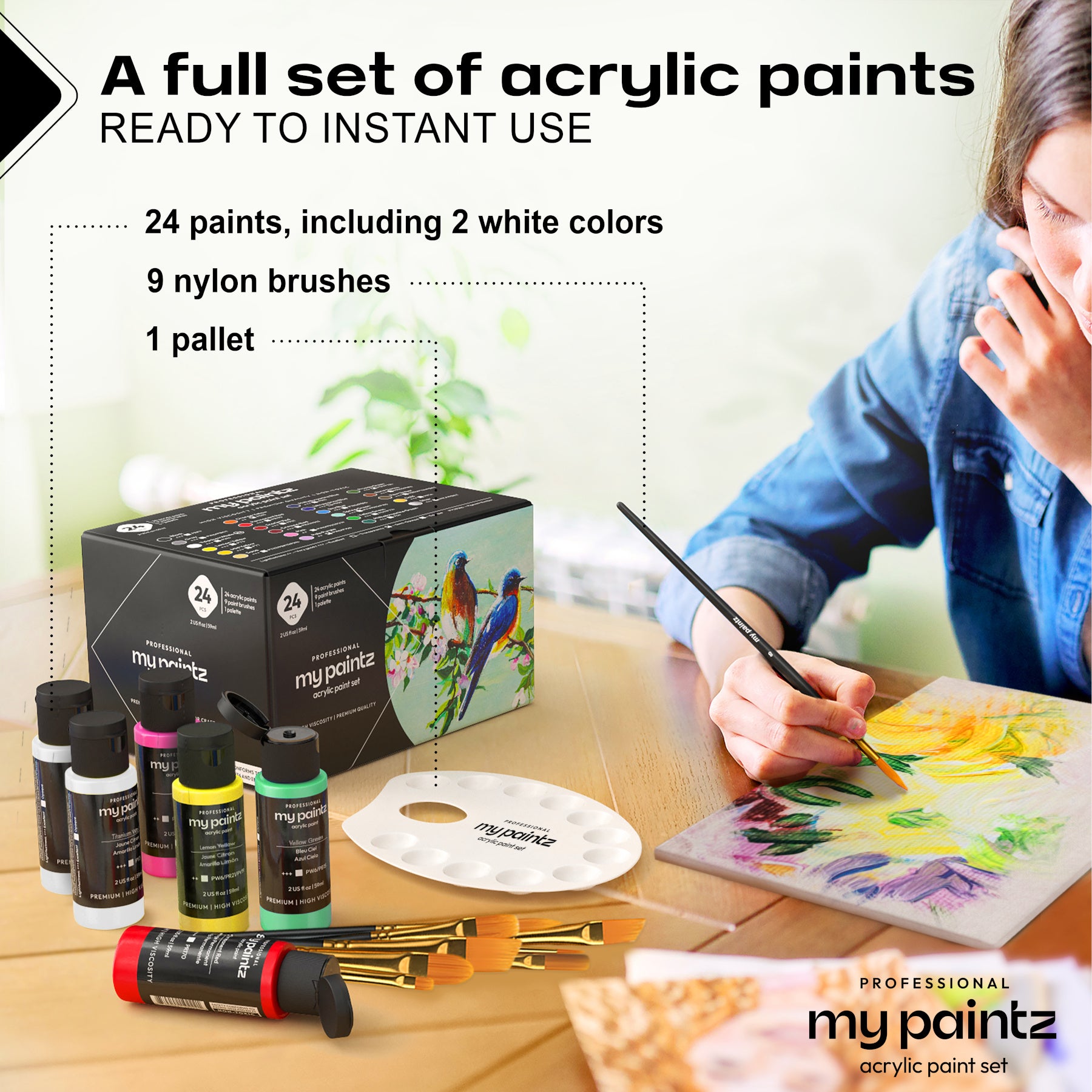 mypaintz Professional Thick Acrylic Paint Set 24 colors (2 extra white – my  paintz